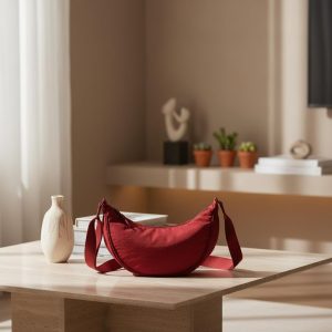 Solid Color Nylon Shoulder Bag for Women, Lightweight Padded Crossbody Travel Purse